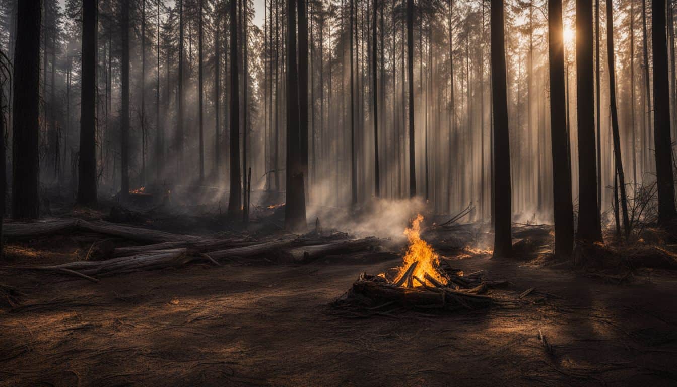 A photo showcasing the importance of fire for habitat maintenance and featuring detailed textures and various elements.